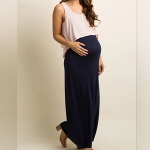 XL • Blush Pink Maternity • Pink Chiffon Navy Maxi Dress